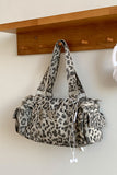 Leopard Print Studded Multi-Pocket Tote Bag
