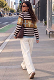 Striped Heart Intarsia Button-Front Cardigan
