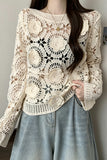 Floral Crochet Long Sleeve Cover-Up