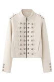 Military Button Mock Neck Cropped Jacket