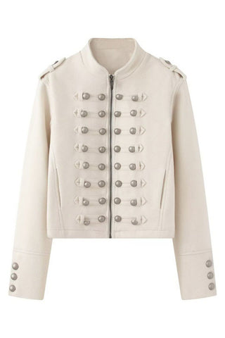 Military Button Mock Neck Cropped Jacket