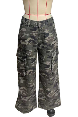 High-Waist Wide-Leg Cargo Casual Pants