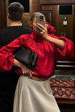 Mock Neck Puff Sleeve Blazer