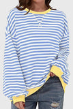 Striped Crew Neck Contrast Trim Top