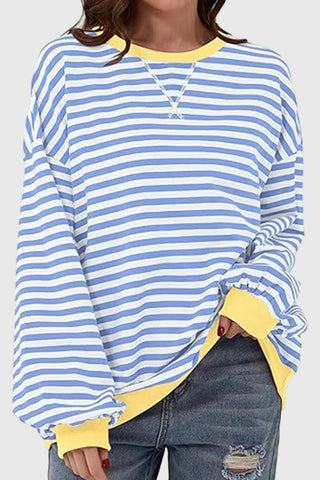 Striped Crew Neck Contrast Trim Top