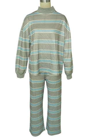 Striped Mock Neck Wide-Leg Pants Set