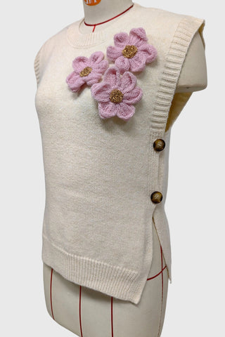 3D Floral Button-Side Sweater Vest