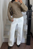 Striped Ribbed Knit Long Sleeve Top