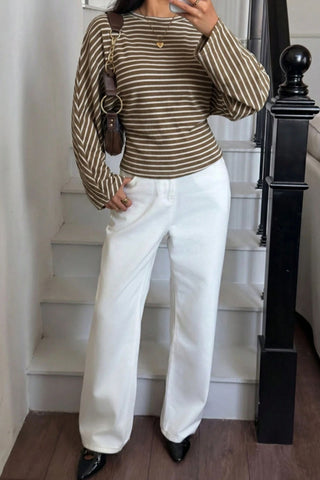 Striped Ribbed Knit Long Sleeve Top