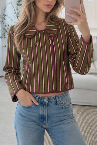Striped Peter Pan Collar Toggle Jacket