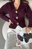 V-Neck Metallic Button Long Sleeve Cardigan