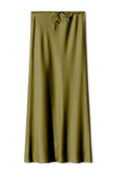 Satin Drawstring Waist Slip Midi Skirt