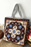 Floral Striped Handle Tote Bag