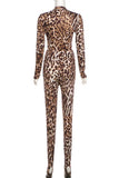 Sheer Mock Neck Animal Print Pants Set