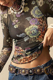Sheer Floral Mock Neck Long Sleeve Top