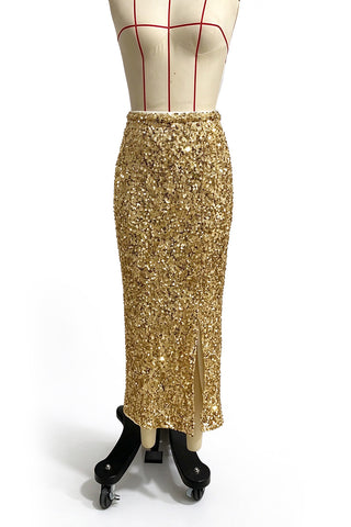 Sequin High-Waist Slit Midi Skirt