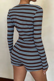 Striped Button-Front Long Sleeve Short Set