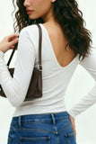 Deep V-Neck Ruched Front Long Sleeve Blouse