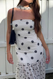 Scarf Detail Polka Dot Maxi Dress