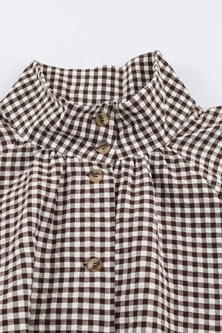 Plaid Stand-Collar Drawstring Jacket