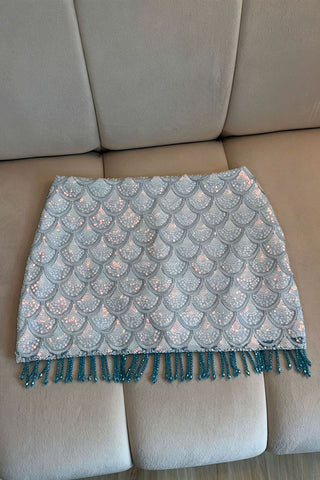 Sequin Scallop Mini Skirt with Tassels