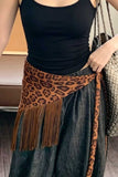 Leopard Print Fringe Tie-Waist Wrap Skirt