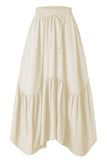Smocked Drawstring Tiered Midi Skirt