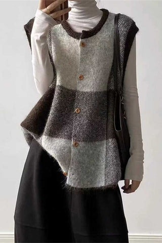 Plaid V-Neck Button-Front Sweater Vest