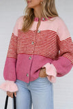 Striped Button-Front Ruffle Cuff Cardigan
