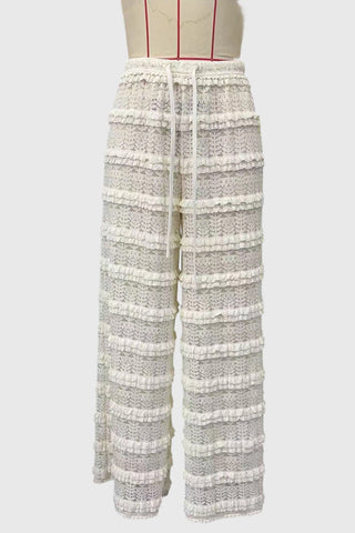 Lace Ruffle Drawstring Wide Leg Pants