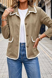 Scalloped Lace Trim Suede Jacket