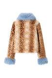Faux Fur Collar Spot Print Button Jacket