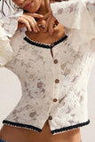 Lace Ruffle Sleeve Button-Front Blouse