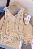 Crochet V-Neck Fringe Hem Tank Top