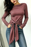 Striped Long Sleeve Tie-Front Blouse