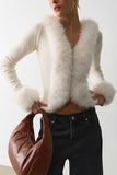 Faux Fur Trim V-Neck Crop Top