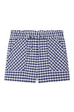 Plaid Band Collar Top and Drawstring Short Set