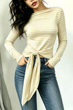 Striped Long Sleeve Tie-Front Blouse