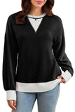 Textured V-Neck Color Block Sweatshirt