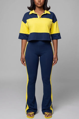 Side Stripe High-Waist Flare Casual Pants