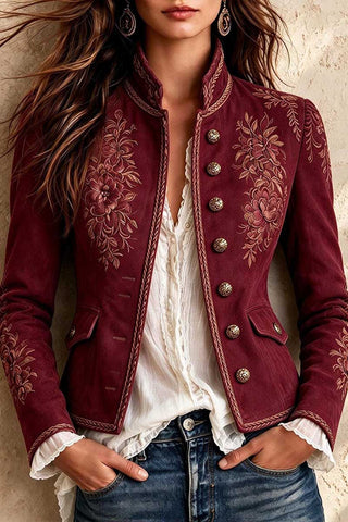 Vintage Floral Detail Military Jacket