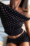 One-Shoulder Polka Dot Short Set