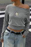 Off-Shoulder Long Sleeve Striped Top