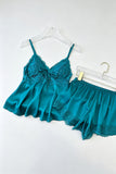 Lace Trim Satin Cami Pajama Set