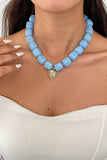 Chunky Bead Sunburst Charm Necklace