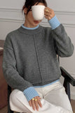 Contrast Ribbed Mock Neck Knit Sweater