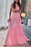 Draped Crop Top and Pleated Skirt Set