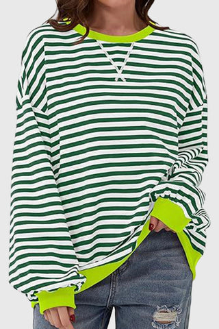Striped Crew Neck Contrast Trim Top