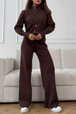 Zip-Front Mock Neck Knit Pants Set