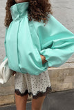 Mock Neck Puff Sleeve Blazer